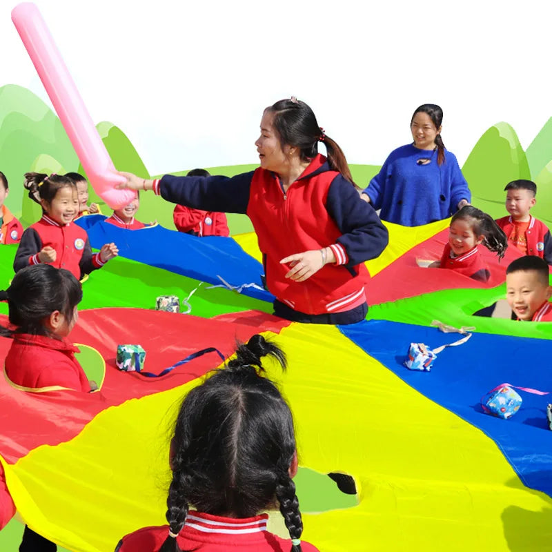 Kids Play 2-3M Rainbow Parachute Whack a Mole Game Children Outdoor Fun Sports Entertainment Team Building Activities