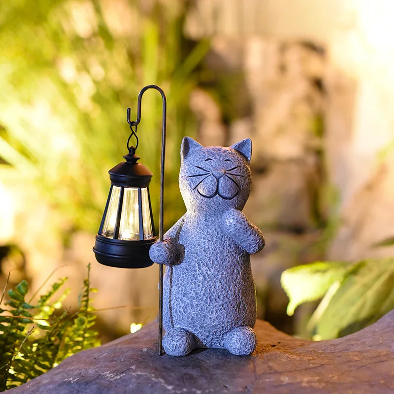 Hot Outdoor Solar Lights Cat Decoration Imitation Animal Resin Crafts Garden Decorative Garden Lights