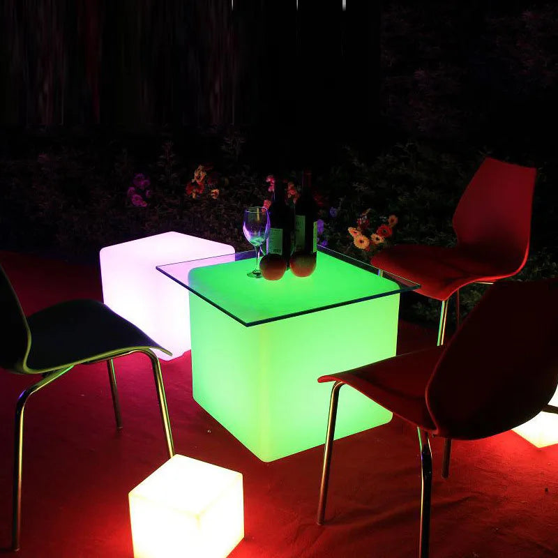 Luminous Bar Stool 40*40*40Cm Waterproof LED Cube Seats PE Plastic Glowing Garden Chair Color Changeable Light Furniture Riq-C40