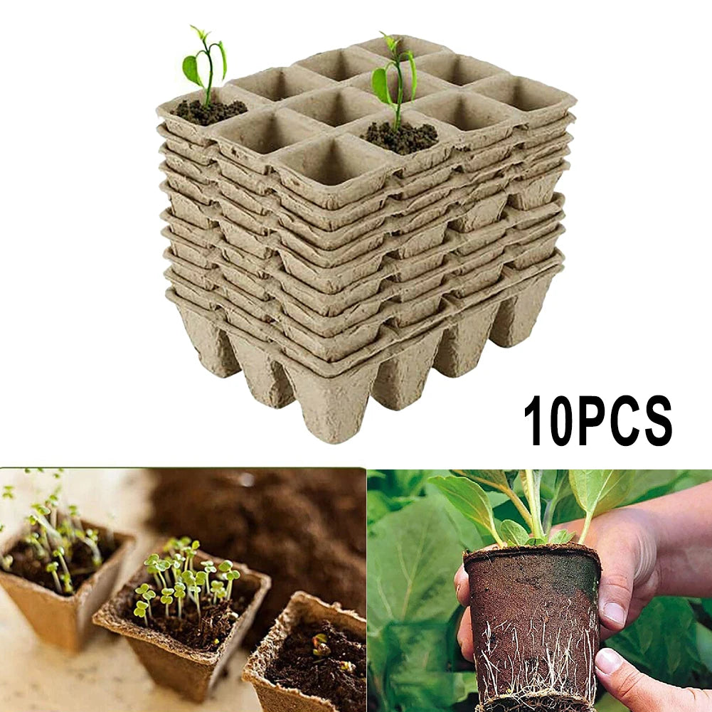 10Pcs 12Hole Biodegradable Nursery Pots Paper Tray Starting Garden Nursery Seedling Trays Plant Pots Planting Garden Supplies