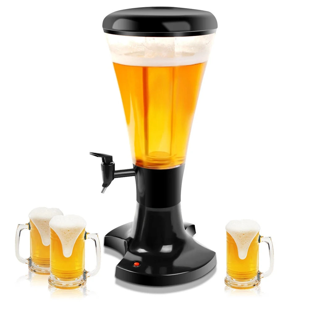 Cold Draft Beverage Dispenser with Removable LED Lights, Beer Tower, Ice Tube for Parties, Home and Bar, 3 Liters