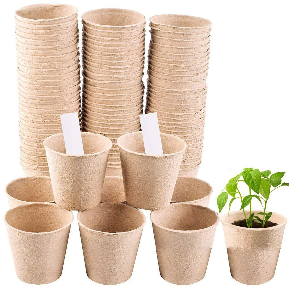 50 Pcs 6Cm Garden round Peat Pots Plant Seedling Starters Cups Nursery Herb Seed Tray Planting Tools Eco-Friendly Biodegradable