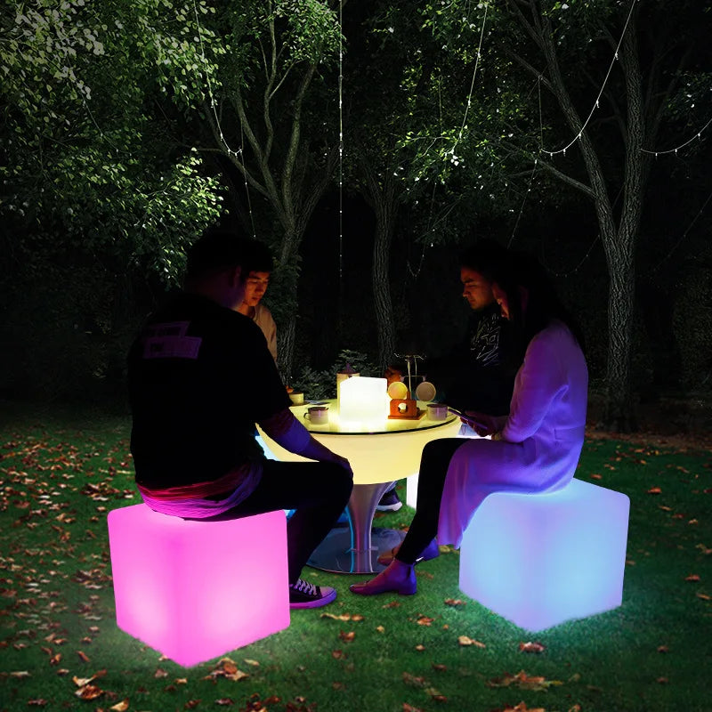 Luminous Bar Stool 40*40*40Cm Waterproof LED Cube Seats PE Plastic Glowing Garden Chair Color Changeable Light Furniture Riq-C40