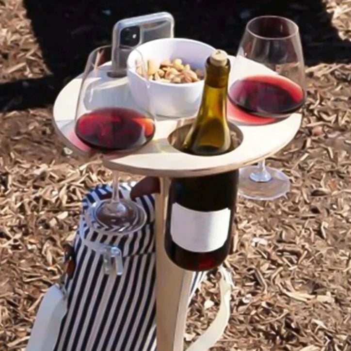 Creative Foldable Wine Table with round Desktop Wooden Wine Glass Goblet Holder for Outdoor Picnic Camping Portable Wine Rack