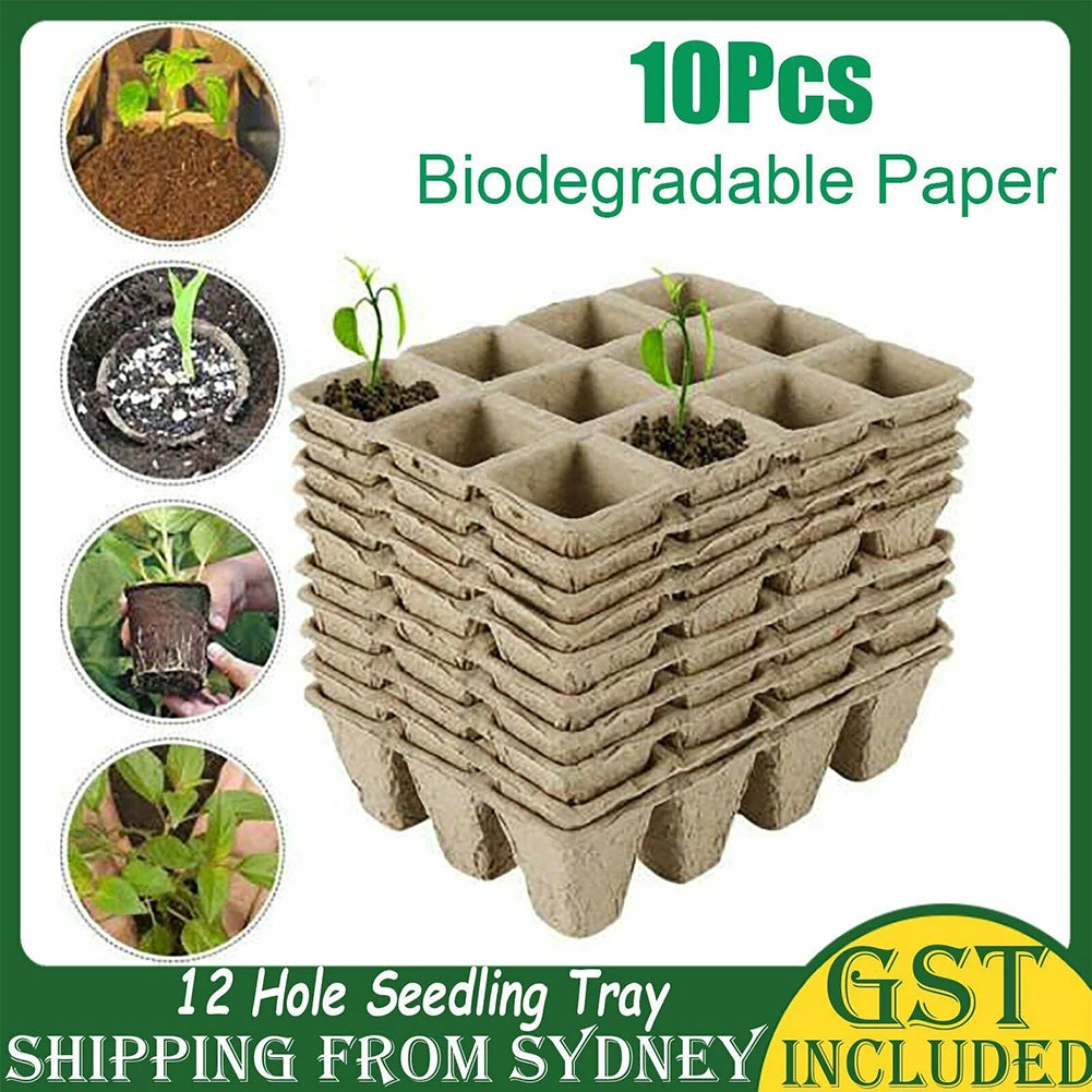 10Pcs 12Hole Biodegradable Nursery Pots Paper Tray Starting Garden Nursery Seedling Trays Plant Pots Planting Garden Supplies