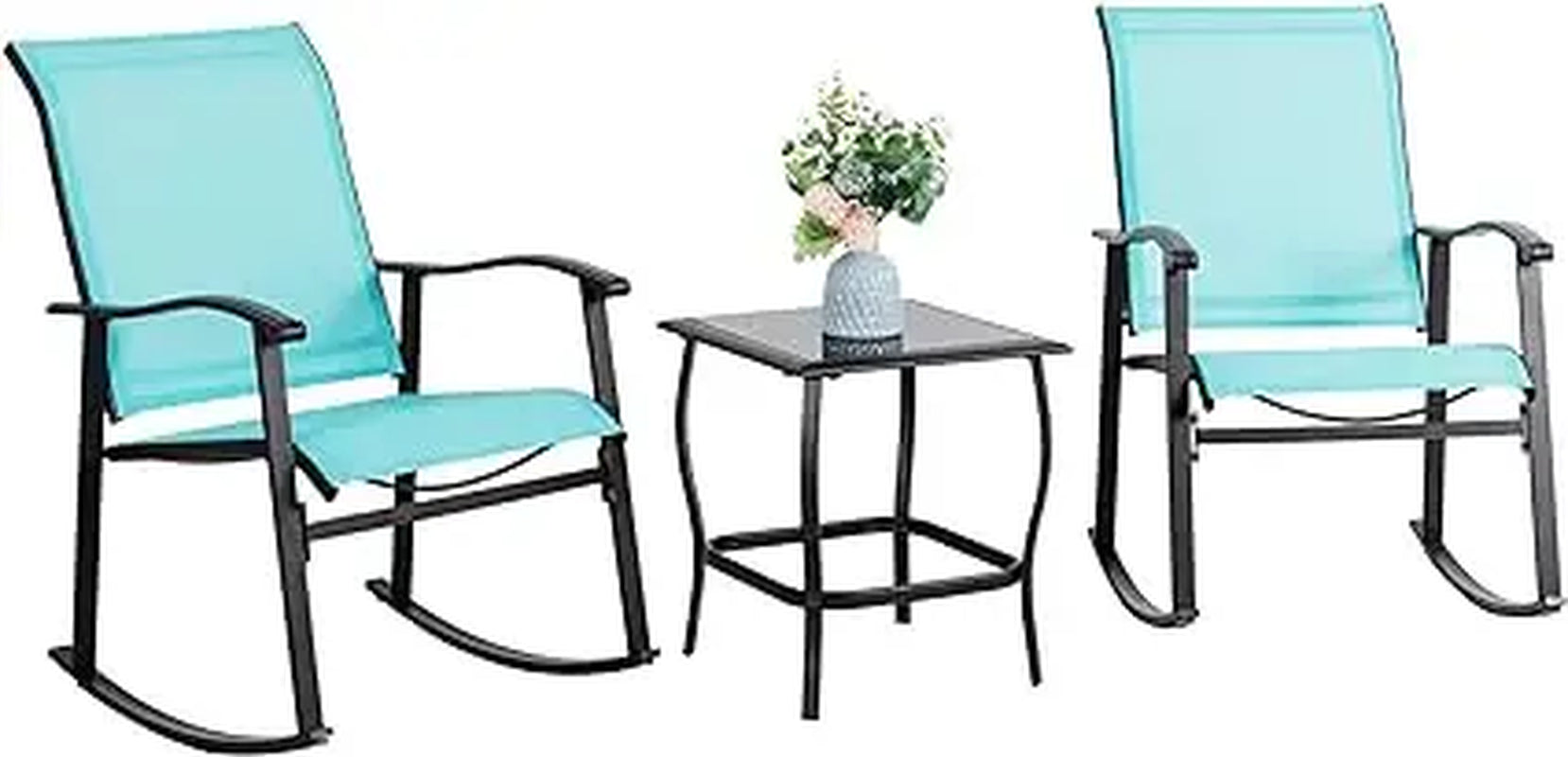 3 Piece Patio Rocking Chair Bistro Set, Outdoor Textilene Bistro Furniture Sets, 2 Patio Rocking Chairs for Porch, Balcony