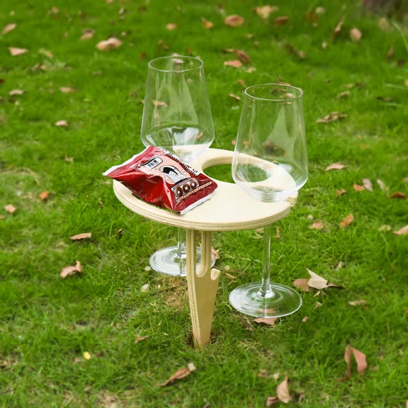 Portable Folding Picnic Table Family Lovers Outdoor Party Goblet Holder Wine Rack 2In1 Fruit Snacks Wooden Travel Dining Table